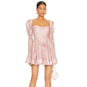 BARDOT Evermore Floral Corset Minidress US 8 Soft Pink Long Sleeve NWT